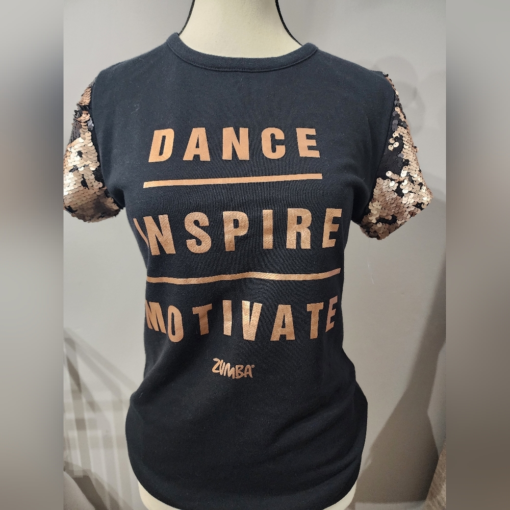 Zumba Fitness Kids Black and Gold Sequin T-Shirt